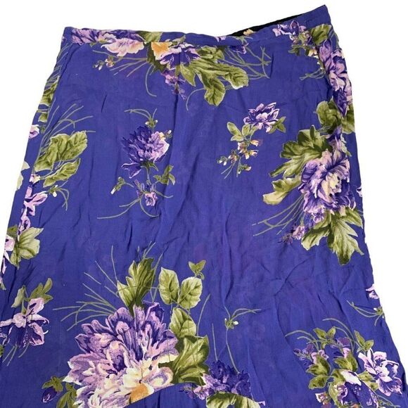 Vintage 90s Reversible Floral Maxi Skirt L Black Blue Elastic Waist Grunge Boho - Picture 6 of 7